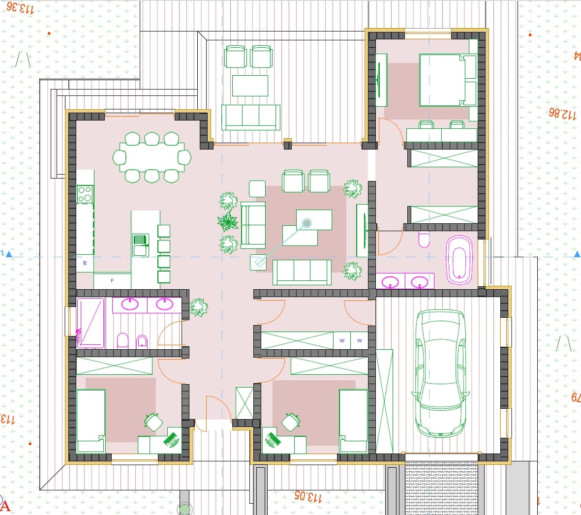 Arhitektonska osnova prizemne kuće 200m2 Subotica
