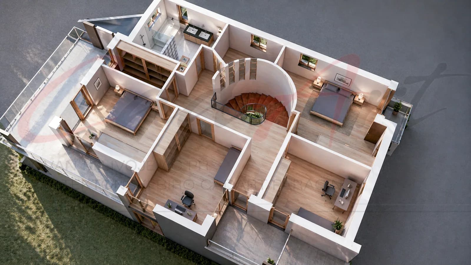 Osnova sprata 170m2 – četiri spavaće sobe, kupatilo, garderoba i balkon Vile Horizont