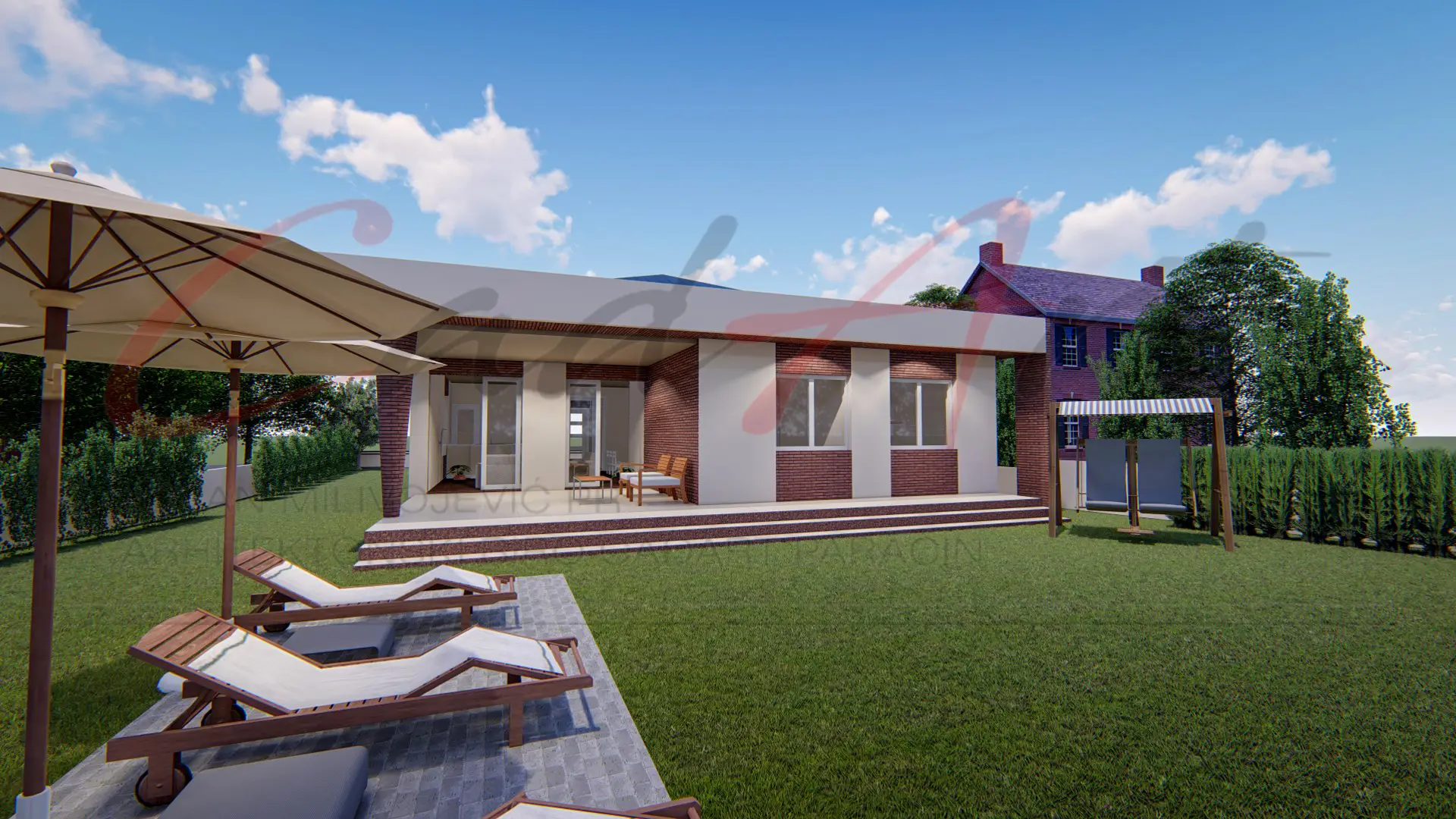Bočni pogled na prizemnu kuću sa garažom 120m2 Paraćin