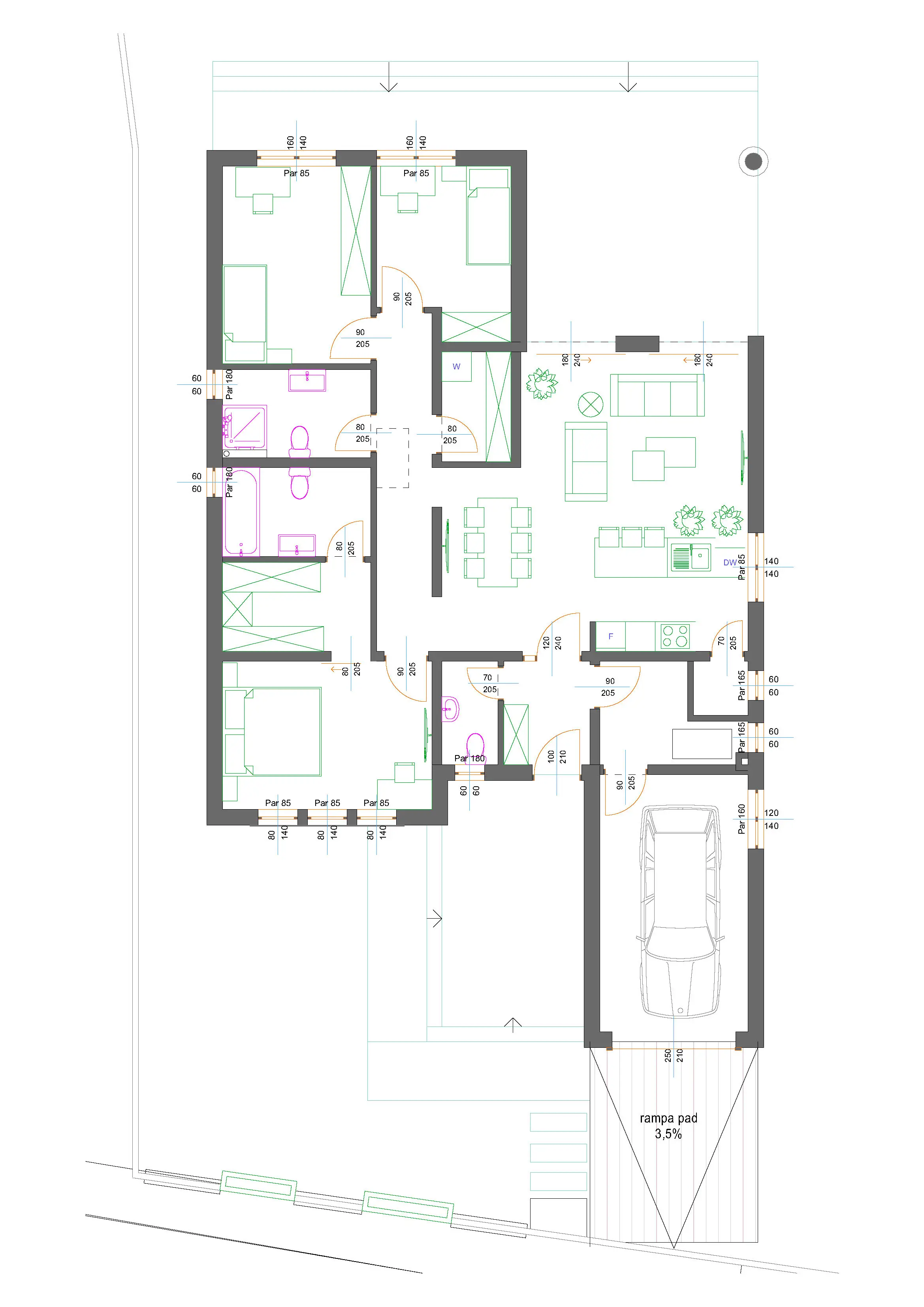 Dvorišni pogled na savremenu prizemnu kuću 120m2 Paraćin