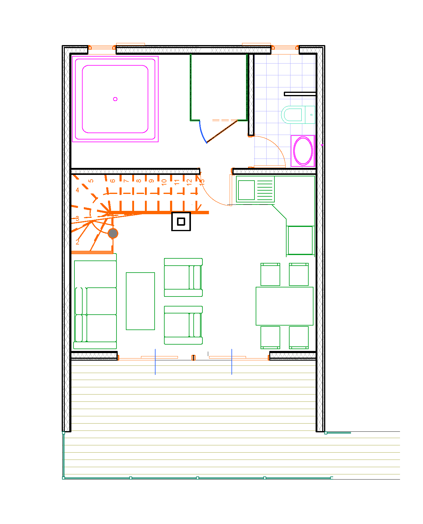 Osnova prizemlja A-frame vikendice 65m2 - plan prostorija