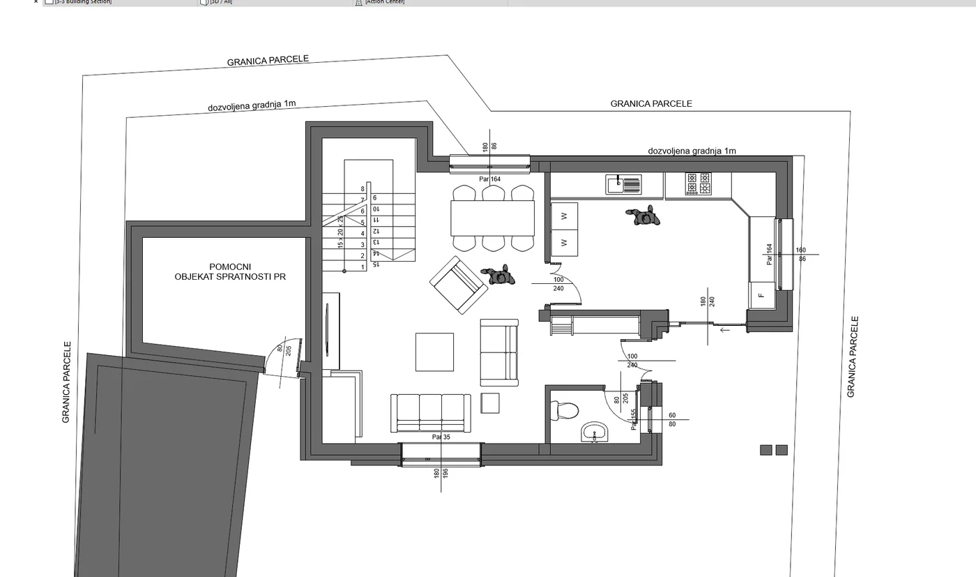 Planovi kuća - Osnova prizemlja moderne kuće 70m2 sa open-space dnevnom zonom