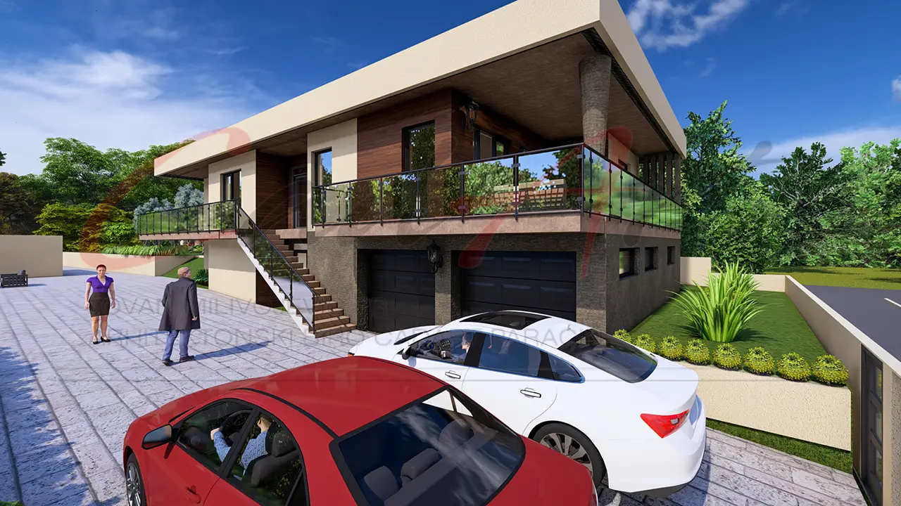 Ulaz i garaža u suterenu moderne kuće 200m2 - plan kuće Paraćin