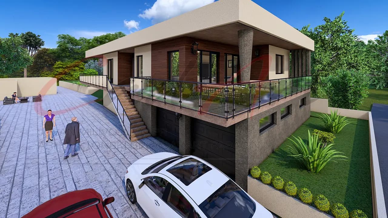 Bočni pogled na kuću sa suterenom i garažom - plan kuće Paraćin