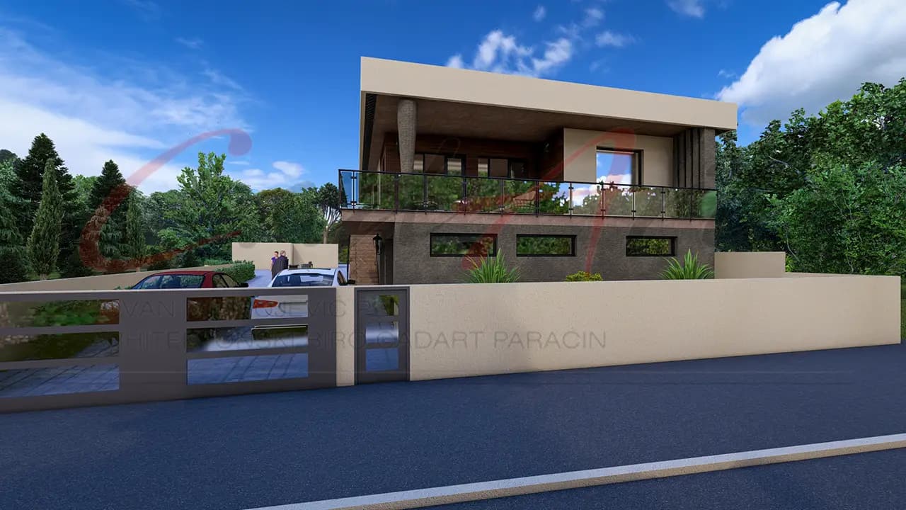 Fasada od kamena i betona - projekat kuće 200m2 Paraćin