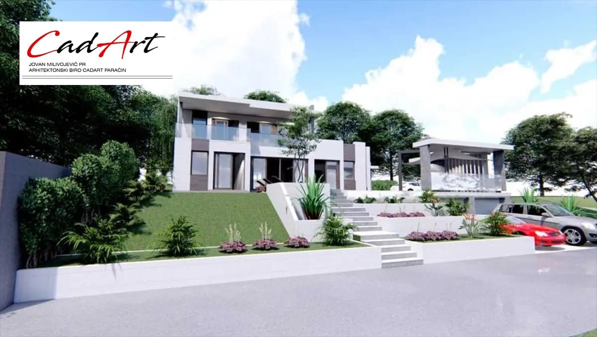 Moderna kuća sa bazenom 180m2 Paraćin - prednja fasada projekta kuće