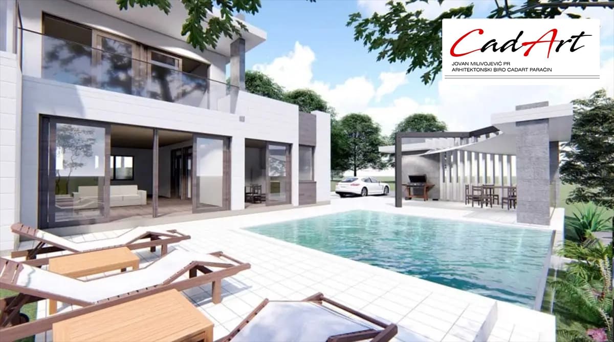 Fasada od kamena i drveta - projekat luksuzne kuće 180m2 Paraćin
