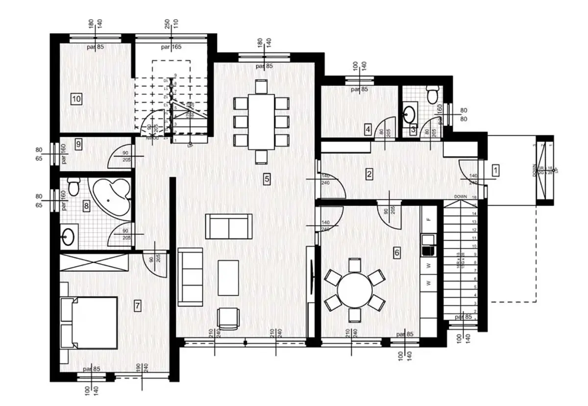 Osnova prizemlja - plan kuće sa bazenom 180m2 Paraćin