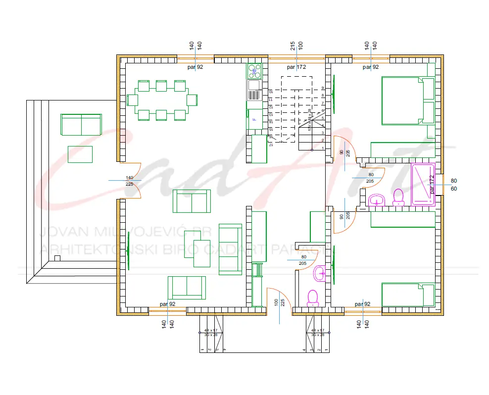 Osnova prizemlja i sprata vile Elise 180m2 - plan kuće Paraćin