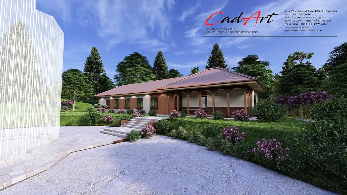 Projekti prizemnih kuća - rustična kuća sa verandom 120m2 Paraćin