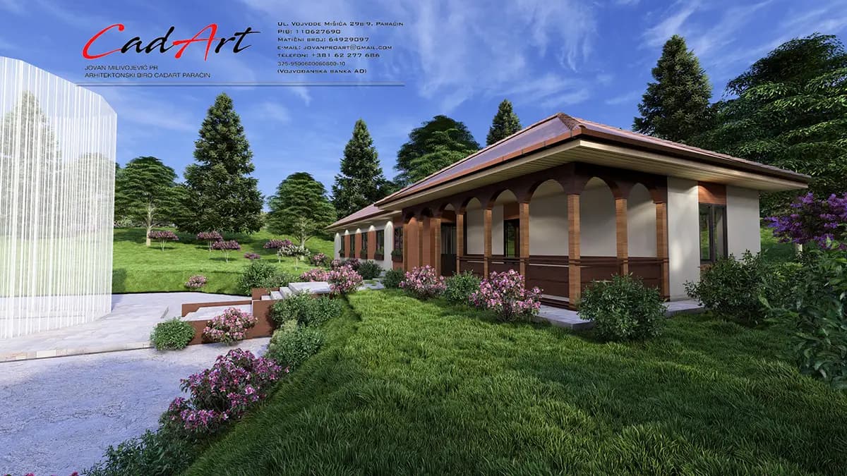 Drvena veranda rustične prizemne kuće 120m2 Paraćin