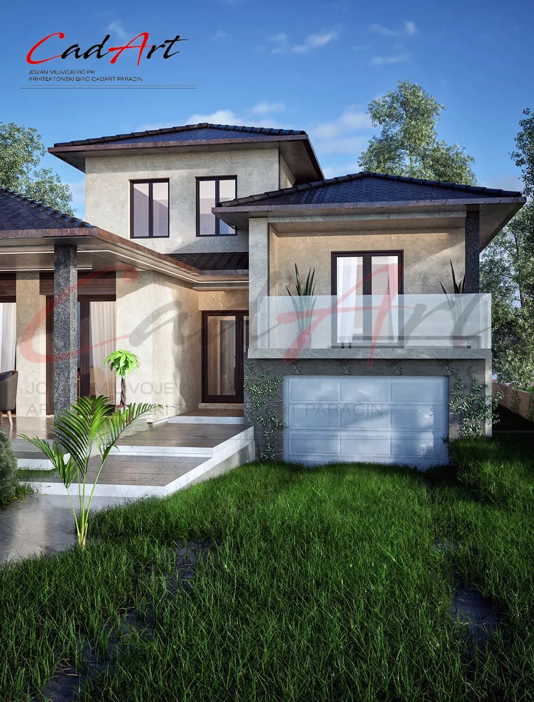 Terasa i sprat moderne porodične kuće - projekat kuće 235m2 Paraćin