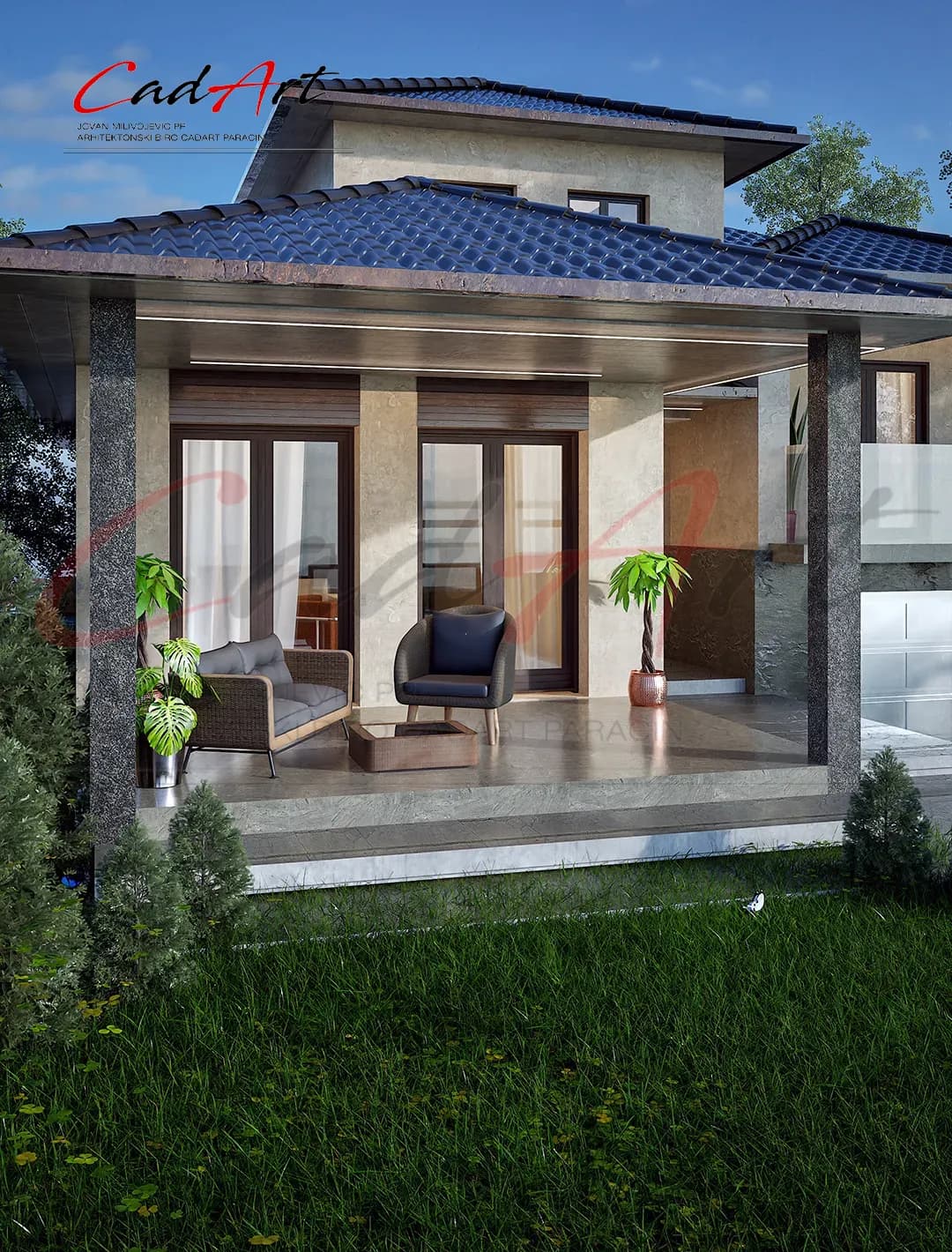 Moderna kuća sa garažom 235m2 Paraćin - projekat kuće pogled sa ulice