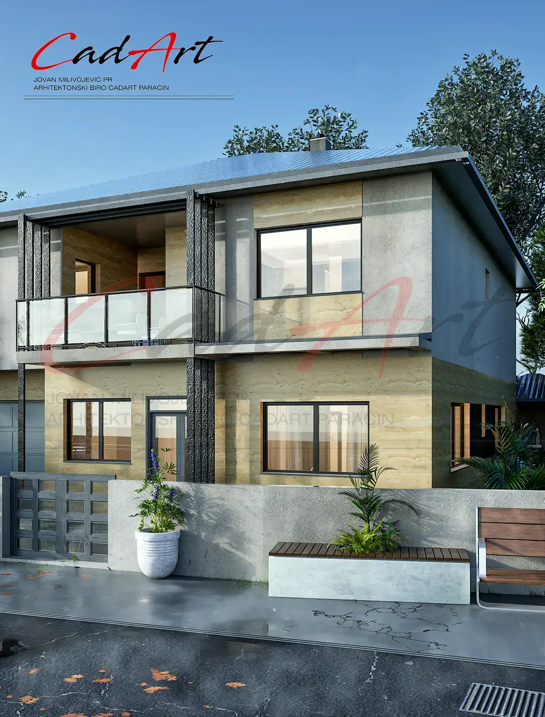 Tekstura travertin kamena na fasadi - plan kuće 380m2 Paraćin