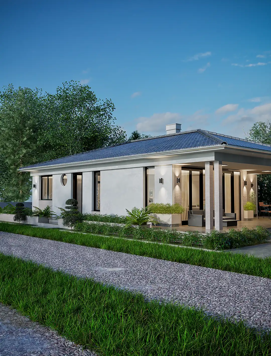 Bočni pogled na prizemnu kuću 100m2 Sisevac sa dvorištem