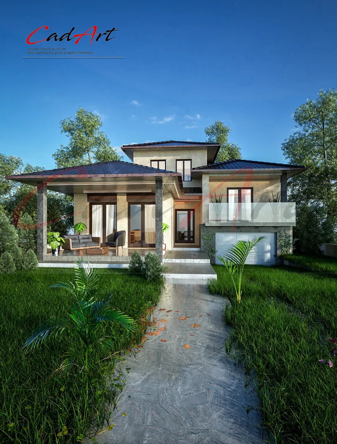 Projekat kuće - Projekti Kuća sa Garažom | Harmonija Prirode - Moderna Porodična Kuća 235m² - 235m² sa 4 spavaće sobe
