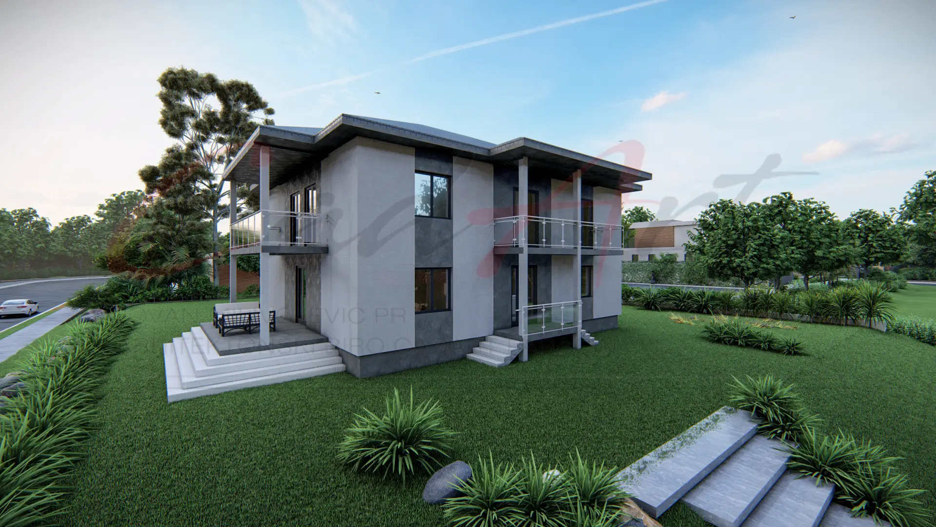 Projekti Kuća: Moderna Vila na Sprat sa Terasama (180m²) | Paraćin - Profesionalni projekat kuće 180m², Moderna kuća, Kuće na sprat, Porodična kuća, Energetski efikasna kuća, Planovi kuća, Projekti kuća Srbija, Trosobna kuća, Kuća sa terasom