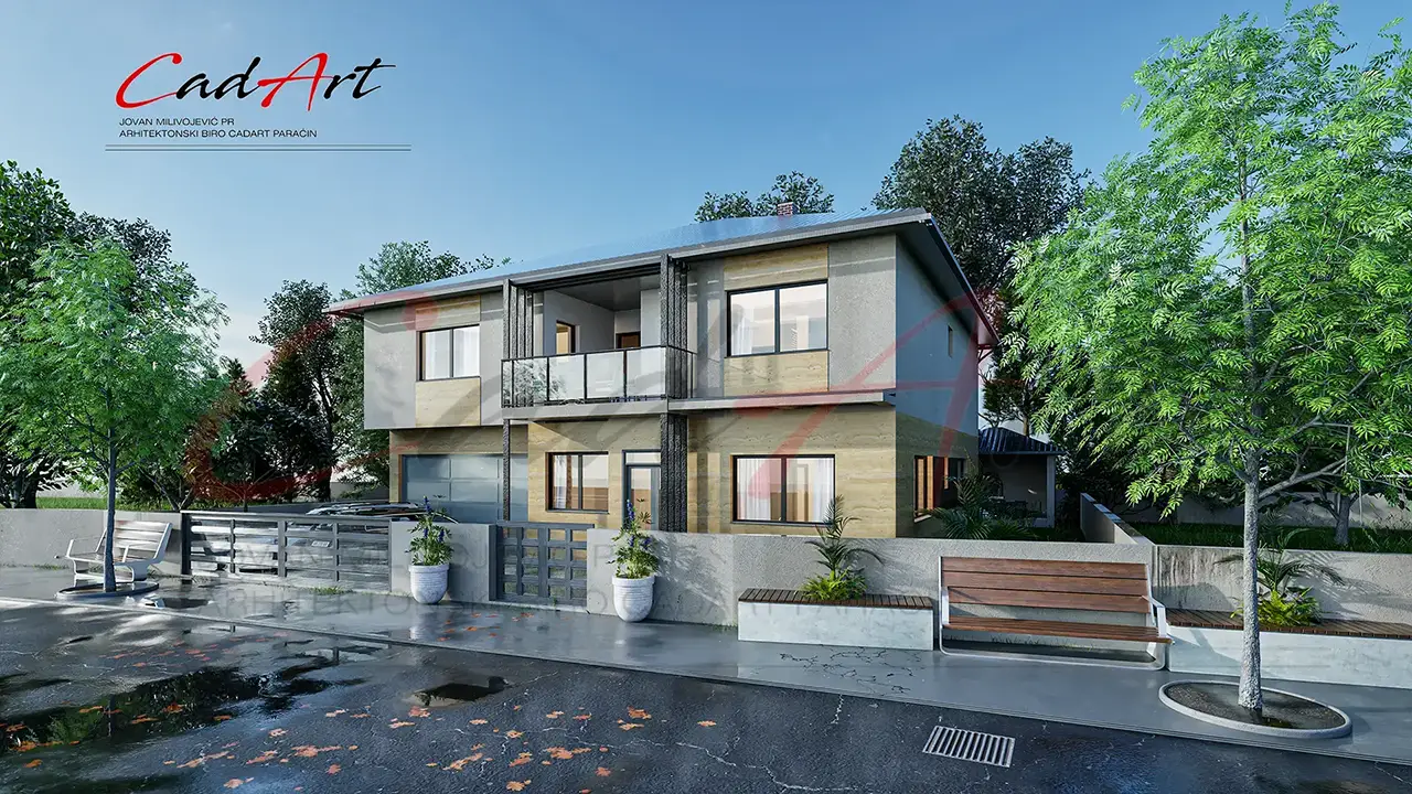 Projekti Kuća: Luksuzna Vila sa Travertin Fasadom i Garažom (380m²) | Paraćin - Profesionalni projekat kuće 380m², Luksuzna kuća, Kuća sa garažom, Moderna kuća, Kuće na sprat, Porodična kuća, Energetski efikasna kuća, Projekti kuća Srbija, Planovi kuća